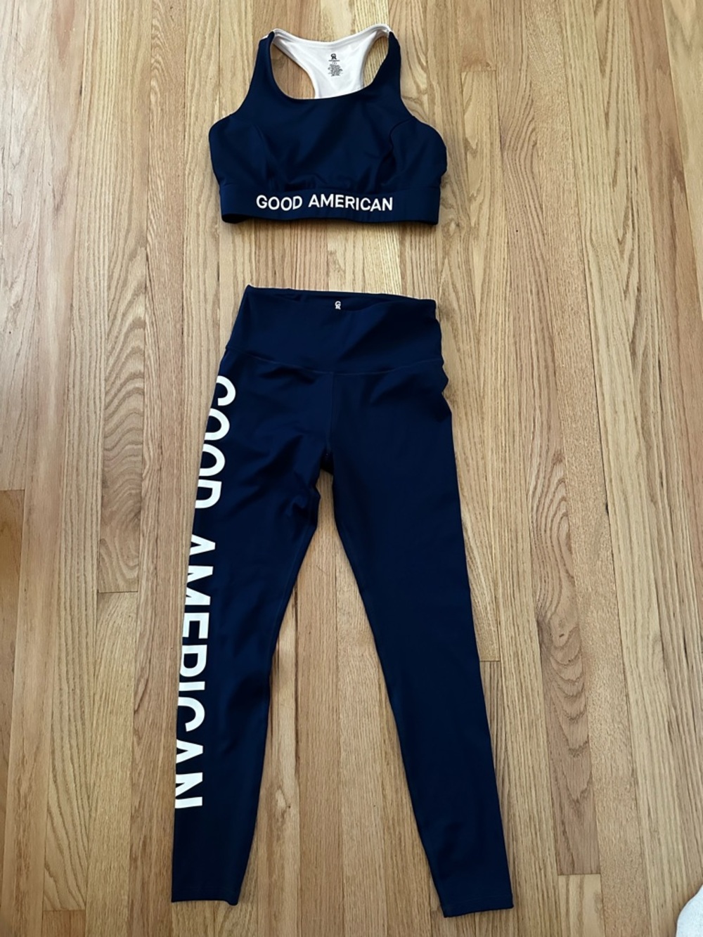 Good American Navy Active Crop Top with White Logo, never worn.